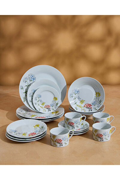 REDTAG Floral Print Dinner Set – White with Multicolour Flowers (20 Piece)