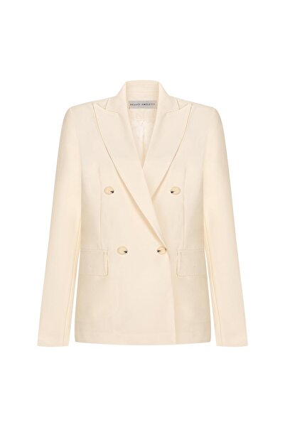 Beauty Omelette Ekru Kruvaze Kapama Yünlü Blazer