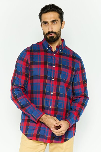 Chaps Men Regular Fit Checkered Long Sleeves Casual Shirt, Red Combo