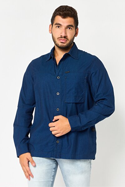 G-STAR RAW Men Regular Fit Brand Logo Long Sleeve Denim Casual Shirt, Navy