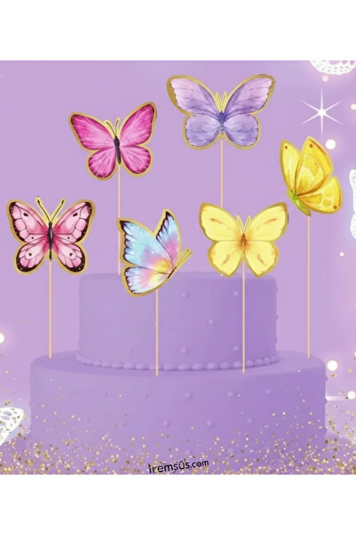 mypartyready Kelebek Konsept Pasta Cupcake Büyük Boy Süsleme Kürdanı 6 Adet K...