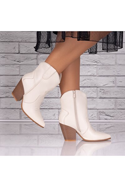 ALI Women's Beige Ankle Boots Made of Deram -Leather, 41