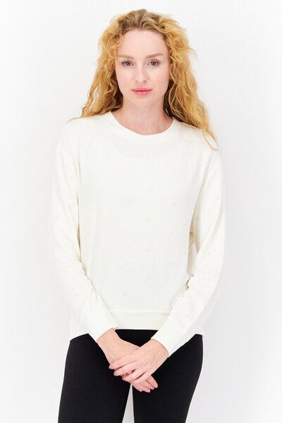 Marc New York Women Round Neck Long Sleeve Polka Dots Shirt, Ivory