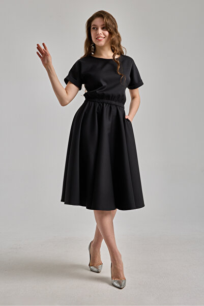 MAG FASHİON Black Plus Size Dress with Elastic Waist Pocketed Batwing Sleeve ...