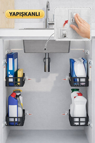 Mim Life 4’lü Yapışkanlı Duvar Rafı Sepet | Banyo Duş Sepeti + Mutfak Dolap İ...