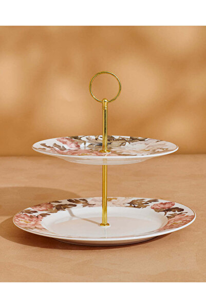 REDTAG طبق كيك من طبقتين مزين بنقوش زهور بيضاء ووردية