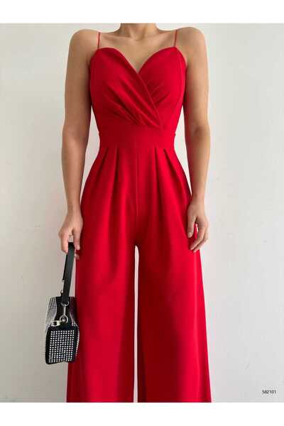 merlavin Imported Crepe Fabric Strap Wide Leg Jumpsuit Dress (Colorful)