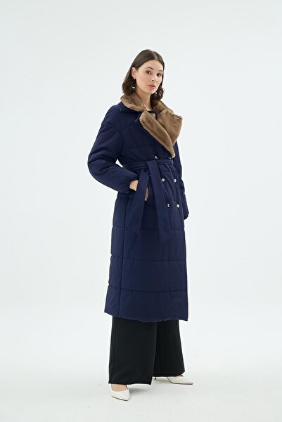 SENNA 43002 BRİNA ŞİŞME KÜRKLÜ TRENÇ Lacivert