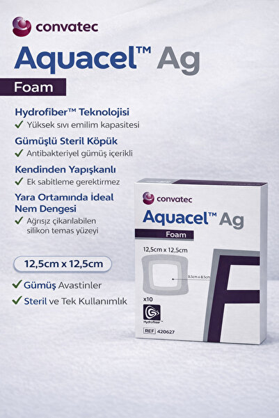Convatec Aquacel Foam Ag 12,5x12,5 cm Gümüş İçerikli Steril Köpük Yara Pedi