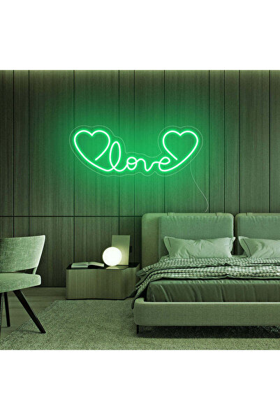 Slasa لوحة نيون LED خضراء اللون مكتوب عليها كلمة LOVE، مقاس 50 × 20 سم، بقاعد...