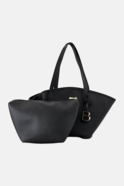 Lucky Bees Women Leather Tote Bag With Toiletry Bag, Black