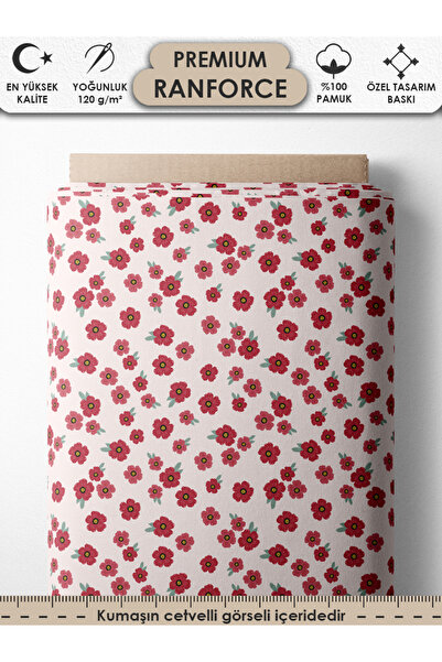 FabricsTown %100 Pamuk Ranforce Kumaş 100x240 cm 120 g/m² Dijital Baskı Premi...