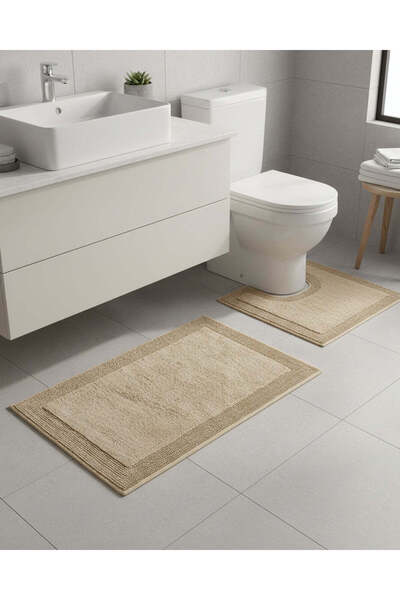 REDTAG Beige Tufted Cotton Bathmat Set (2 Piece)