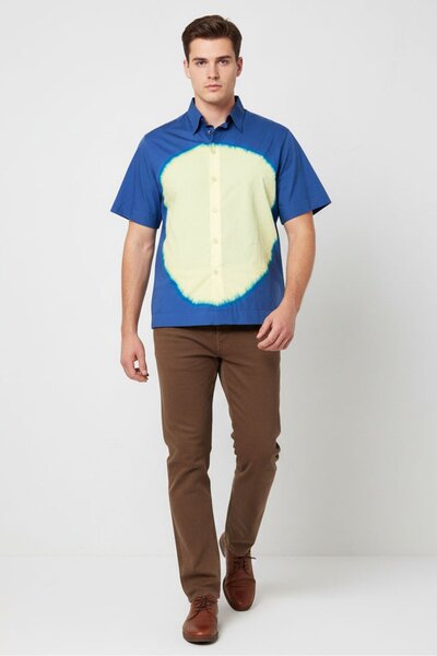 Givenchy Men Boxy Fit Tie Dye Short Sleeve Casual Shirt, Blue