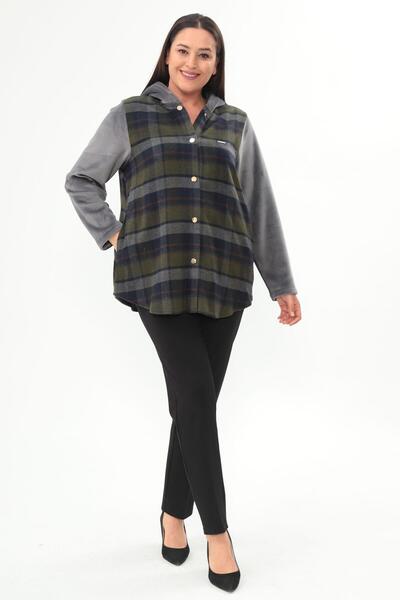 Metpoint Plus Mode Plaid Pattern Snap Button Pocket Detail Khaki Coat