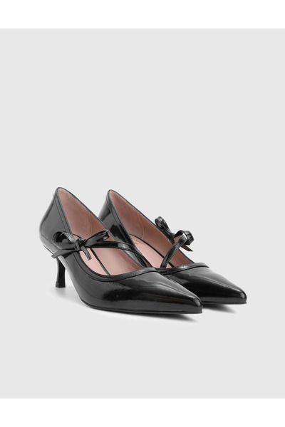 İLVİ Henna Genuine Patent Leather Leather Black Women's Heeled Shoes
