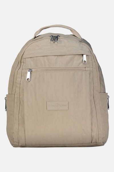 I Love Fashion Women Brand Logo Backpack, Taupe