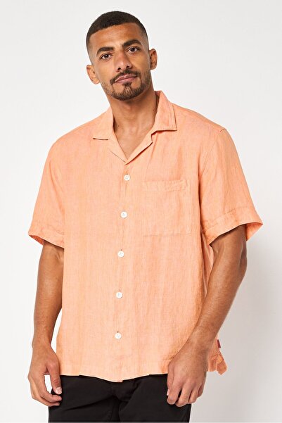 Thomas Pink Men Regular Fit Plain Short Sleeves Casual Shirt, Orange