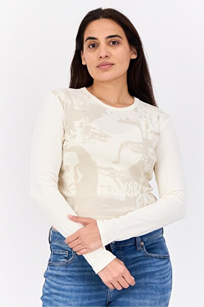 Don't Call Me Jennyfer Women Round Neck Long Sleeve Graphic Crop Top, Cream