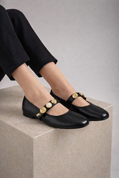 infinite8 Pantofi negri mat pantofi Mary Jane balerini - Aurii cu cataramă De...