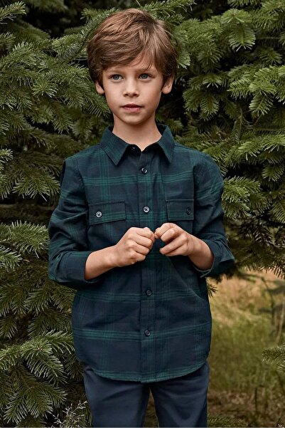 Tchibo Kid Boys Spread Neck Plaid Casual Shirt, Navy Combo