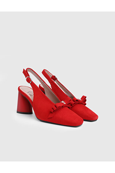 İLVİ Janira Genuine Suede Leather Red Women's High Heels Sandals