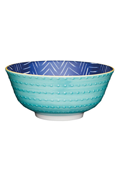 MIKASA Kcbowl18 Glazed Ceramic Bowl with Leafy Indigo Pattern