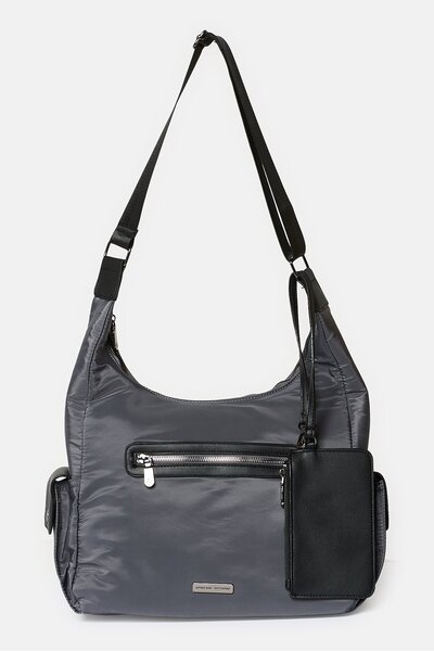 Adrienne Vittadini Women Brand Logo Hobo Bag With Detachable Wallet, Grey