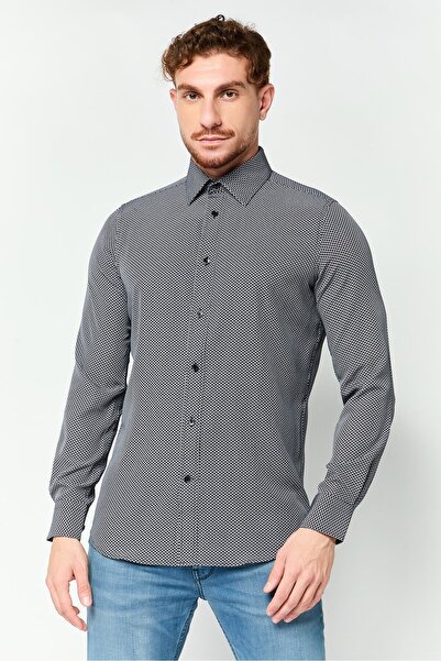 Scotch & Soda قميص رجالي عصري بأكمام طويلة بنقشة هندسية، متعدد الألوان