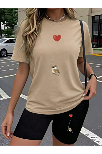 WOODROFFE طقم تي شيرت نسائي مطبوع كبير الحجم، طقم كومبليت فضفاض، بوي فريند