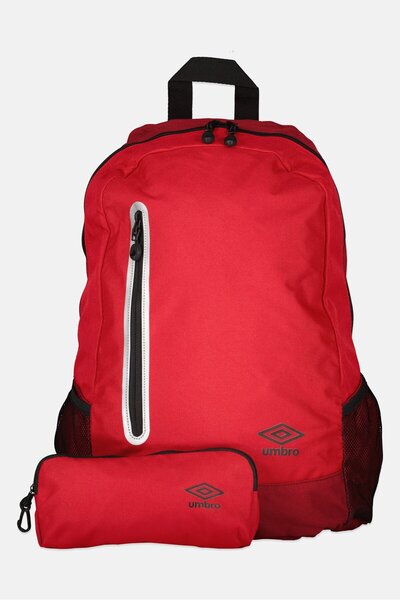 UMBRO حقيبة ظهر رجالية بشعار ماركة مع جيب، لون أحمر