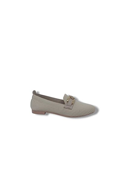 Zerhan 3130 Дамски кремави мокасини с камъчеста катарама и макраме плетени