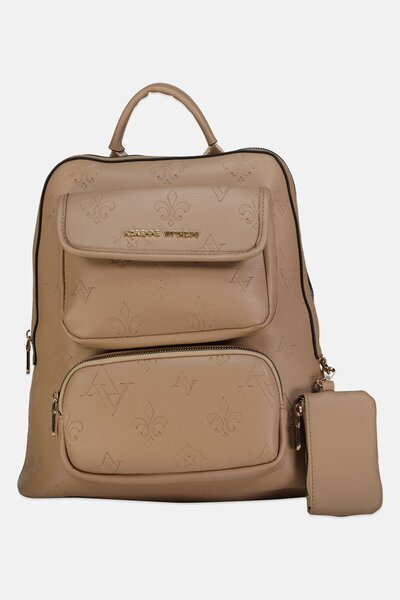 Adrienne Vittadini Women Hardware Logo Backpack With Coin Purse, Taupe