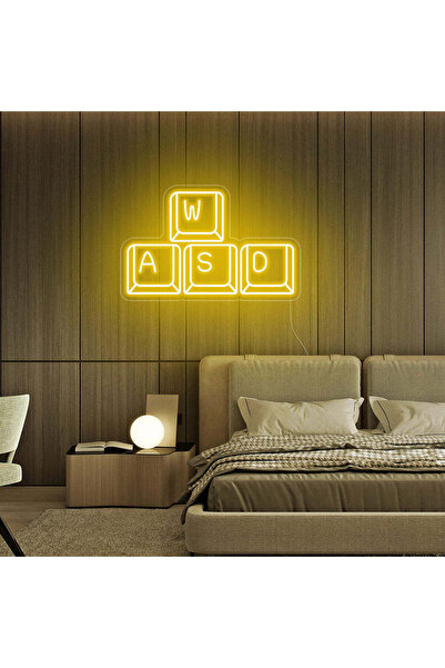 Slasa لوحة مفاتيح ألعاب نيون صفراء مقاس 32 × 42 سم مع قاعدة أكريليك 6 مم لغرف...