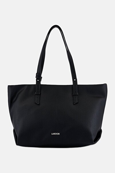 LASOCKI Women Brand Logo Tote Bag, Black