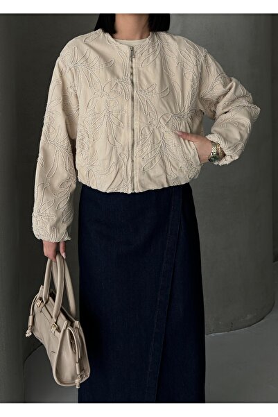 Coşkun GİYİM سترة بومبر منقوش للسيدات TAŞ 6252-65