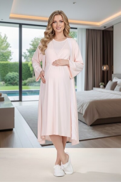PREGNANT WORLD New Season Powder Woven Dressing Gown Design 100% Cotton Short...