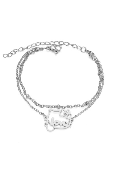 EFAYN.RO Women's bracelet, double, cartoon pattern, love kitty pendant, adjus...