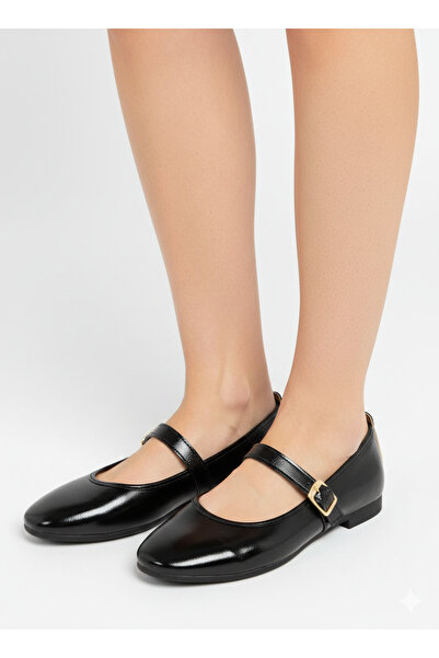 Tamdabu Ayakkabı Pantofi de damă casual balerini cu bretele din piele lăcuită