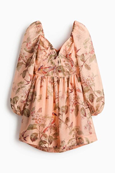 H&M Tie-detail puff-sleeved dress