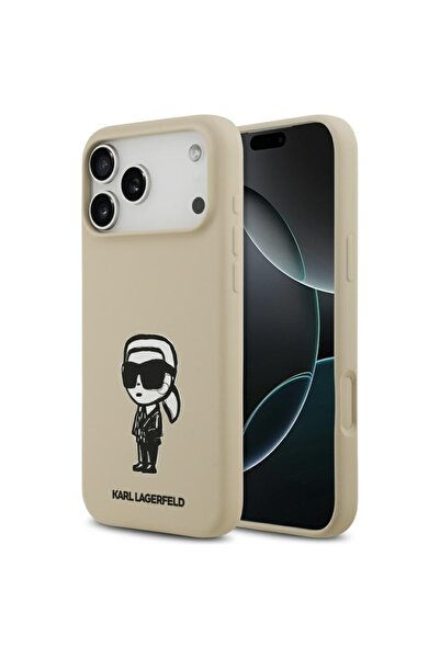 Karl Lagerfeld Carcasă pentru iPhone 17 Pro Max, silicon cu desen și logo, bej