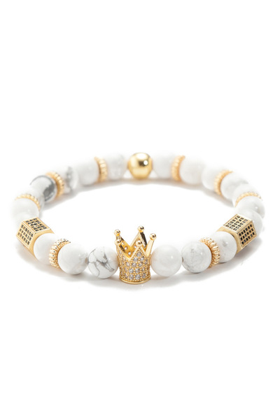 EFAYN.RO Semi-precious stone bracelet with zircon crown pendant, unisex, whit...