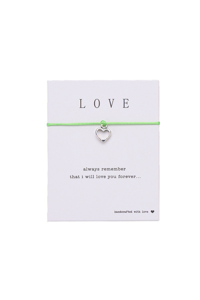 EFAYN.RO Love bracelet with silver heart pendant, handmade, green string, adj...