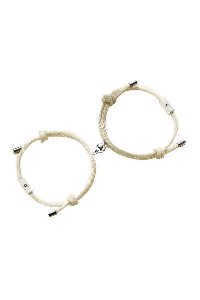 EFAYN.RO Set 2 bratari cuplu cu magnet rotund, tip sfoara, albe, EFAYN