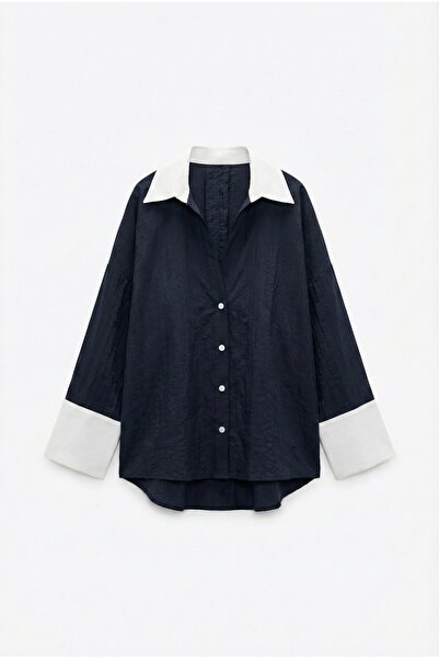 Quzu V-Neck Shirt Navy Blue