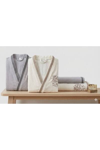Özdilek Nev Bordado Gray-Cream Family Set