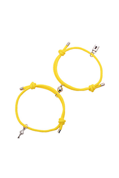 EFAYN.RO Couple bracelet set with magnet, padlock and key, string type, yello...