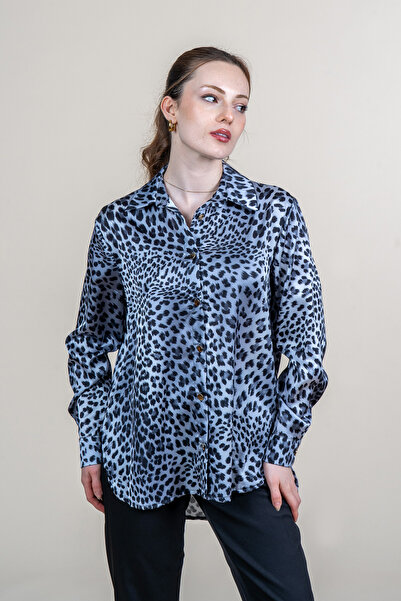 MissVina Leopard Printed Long Sleeve Satin Shirt 70018