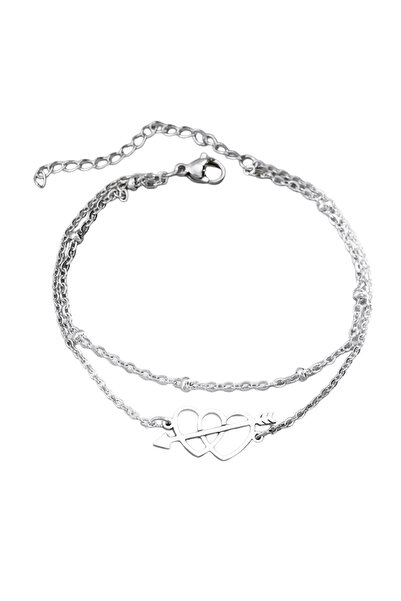 EFAYN.RO Women's bracelet, double, cupid model, heart pendant with arrow, adj...
