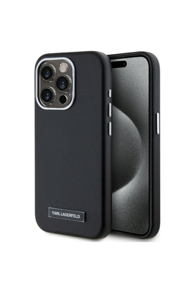 Karl Lagerfeld Husă pentru iPhone 15 Pro din piele MagSafe - Neagră